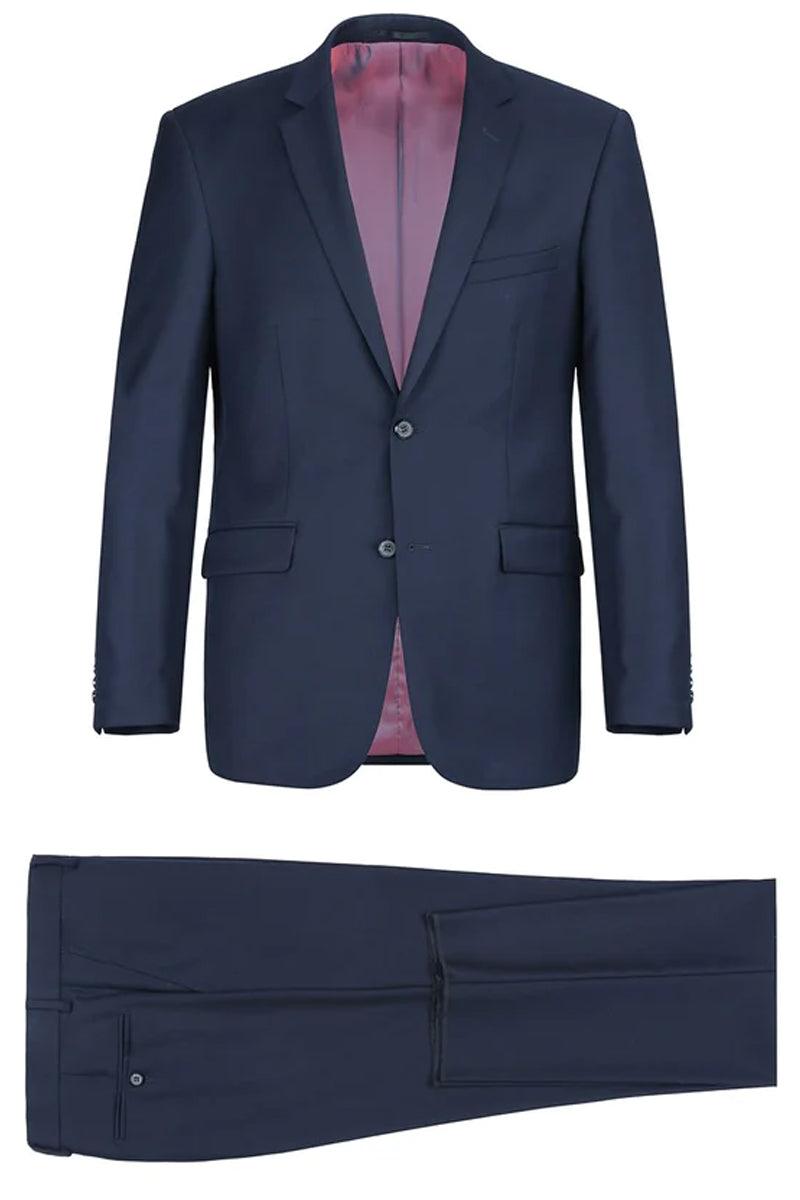 Men's Slim Wool Suit w/ Optional Vest - Renoir - Indigo Blue - Elegant Mensattire