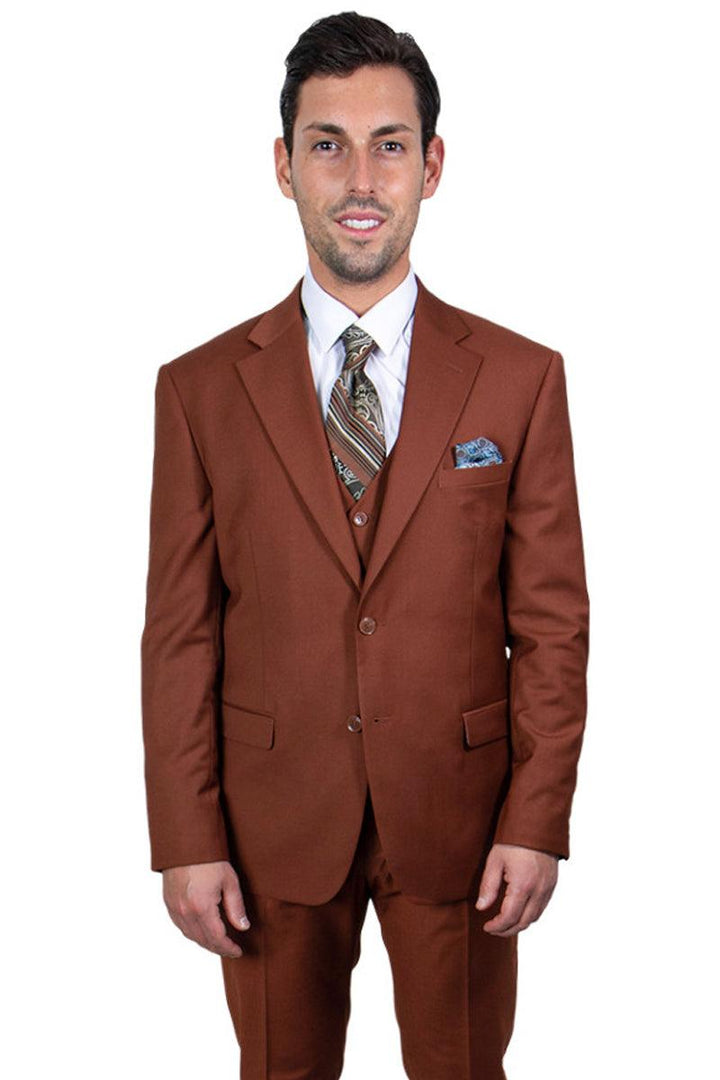 Men's Sophisticated Brown Vested Stacy Adams Basic 2-Button Suit - Elegant Mensattire