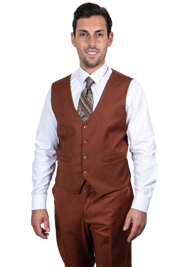 Men's Sophisticated Brown Vested Stacy Adams Basic 2-Button Suit - Elegant Mensattire