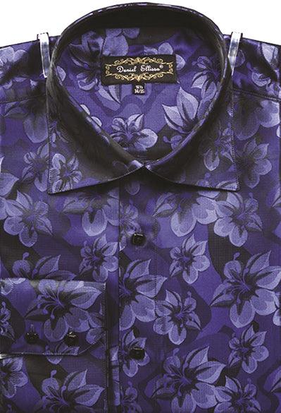 Men's Sports Shirt by Daniel Ellissa: Navy Floral Tonal Regular Fit - Elegant Mensattire