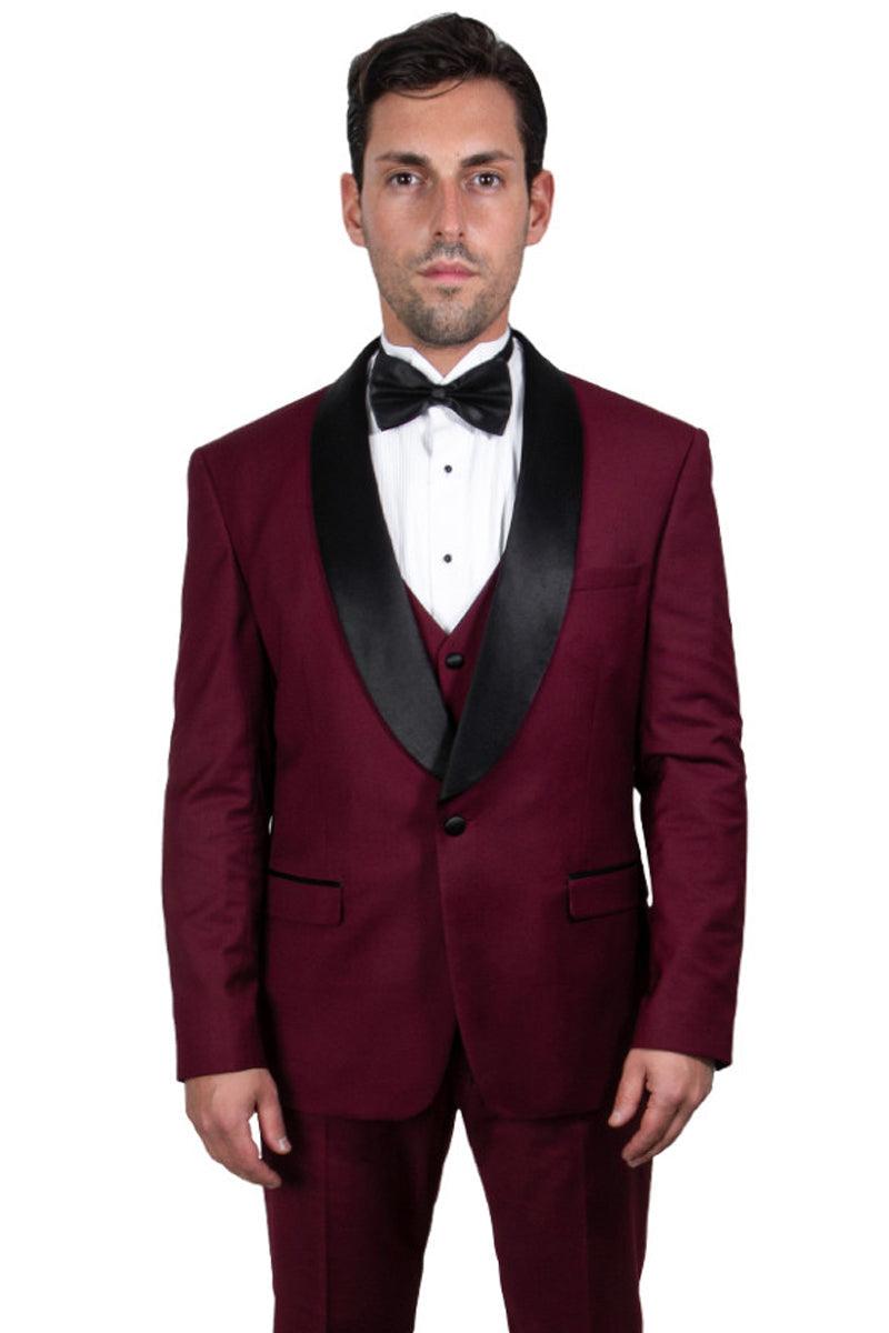 Men's Stacy Adams Burgundy 1-Button Shawl Lapel Tuxedo Jacket - Elegant Mensattire