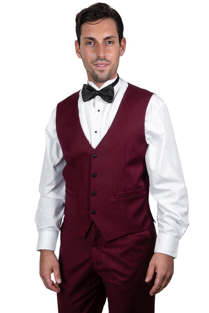 Men's Stacy Adams Burgundy 1-Button Shawl Lapel Tuxedo Jacket - Elegant Mensattire