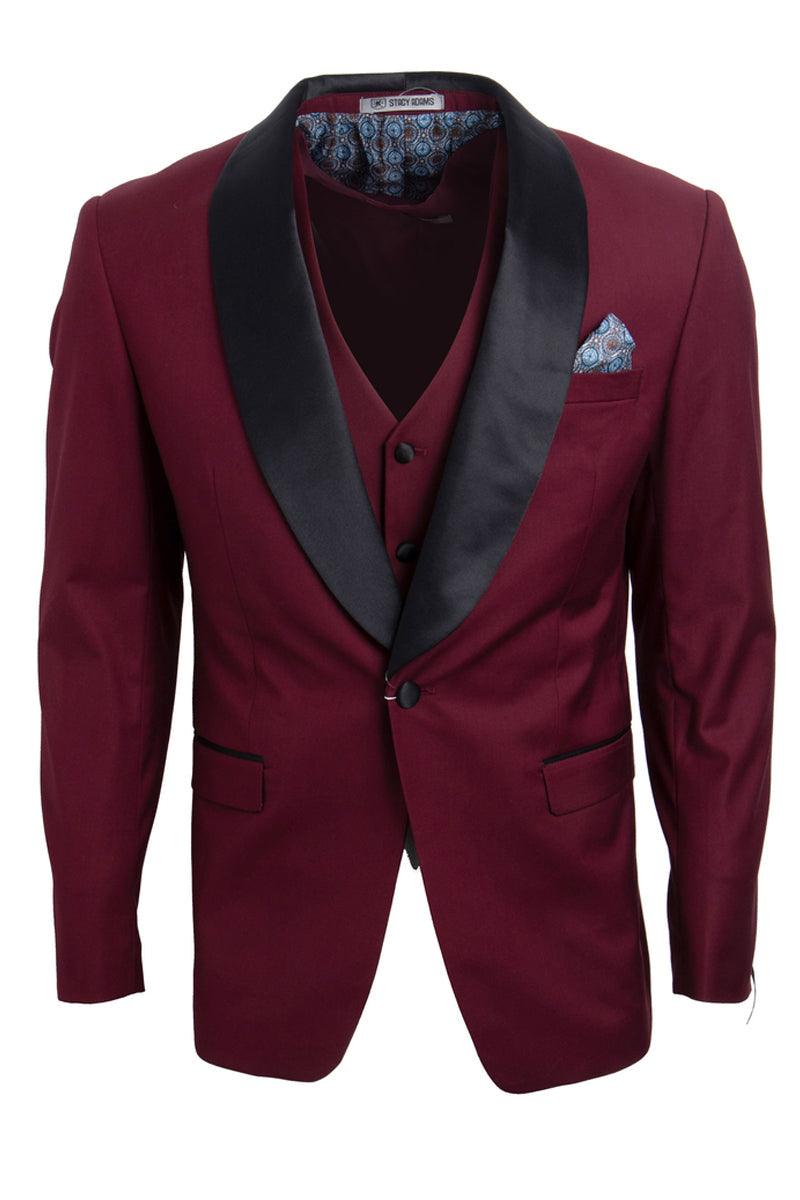 Men's Stacy Adams Burgundy 1-Button Shawl Lapel Tuxedo Jacket - Elegant Mensattire