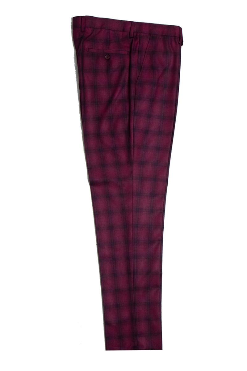 Men's Stacy Adams Burgundy Vested 2-Button Windowpane Plaid Suit - Elegant Mensattire