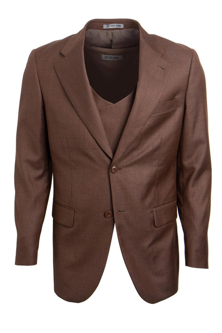 Men's Stacy Adams Sharkskin Vested 2-Button Suit in Cognac - Elegant Mensattire