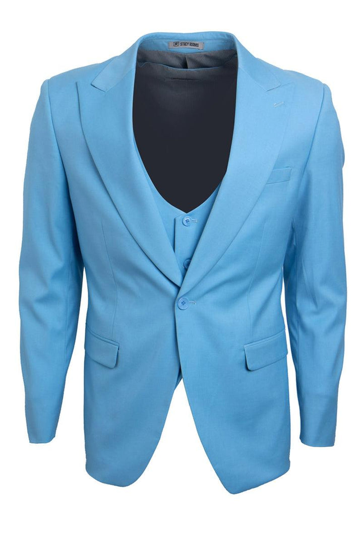 Men's Stacy Adams Sky Blue Peak Lapel 1-Button Vested Suit - Elegant Mensattire