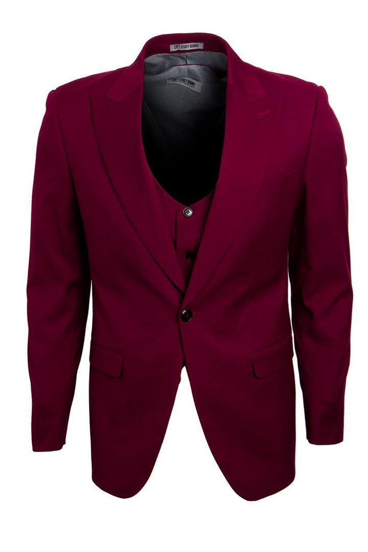 Men's Stacy Adams Vested Burgundy Suit | Classy 1-Button Peak Lapel - Elegant Mensattire