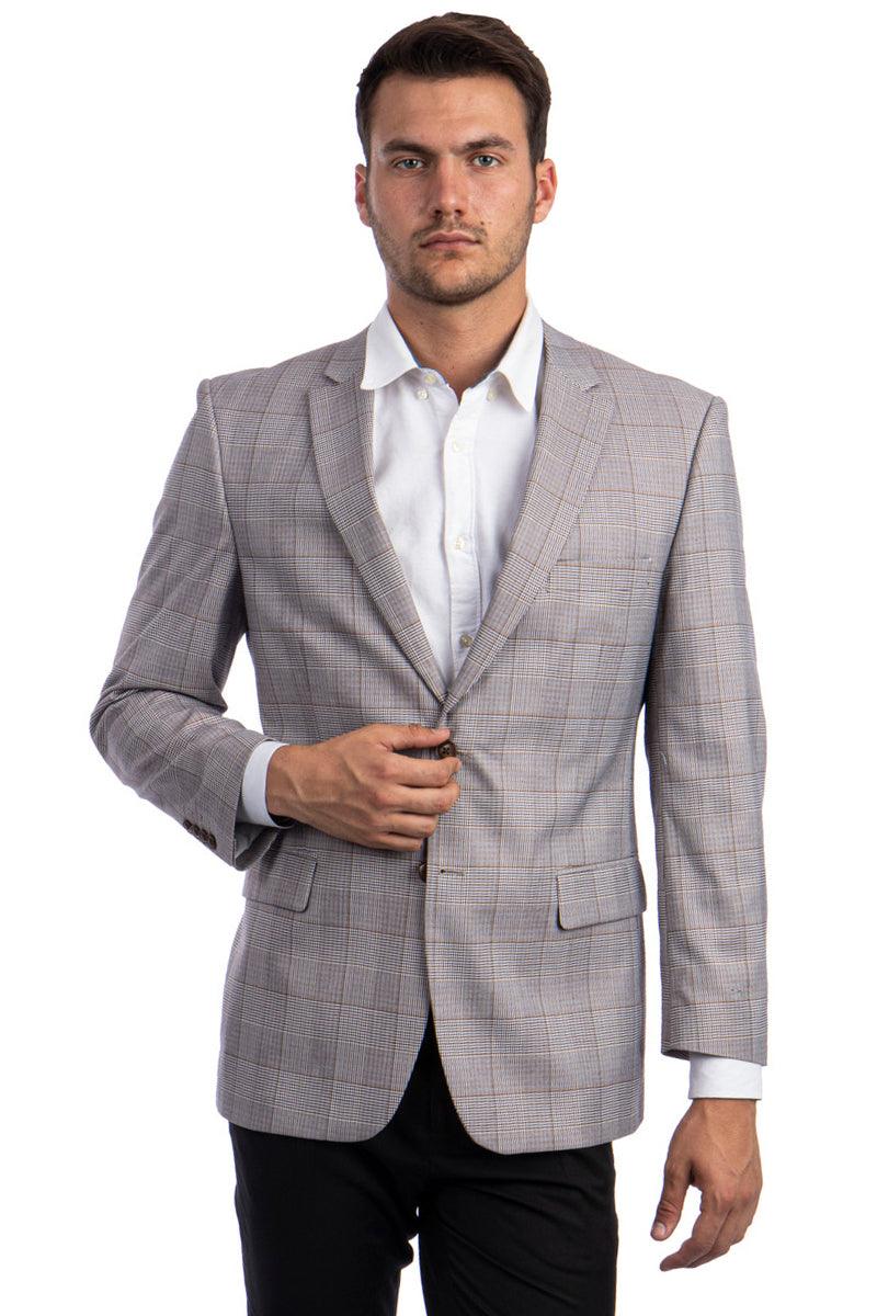 Men's Stylish 2-Button Windowpane Plaid Sport Coat by Tazio - Elegant Mensattire