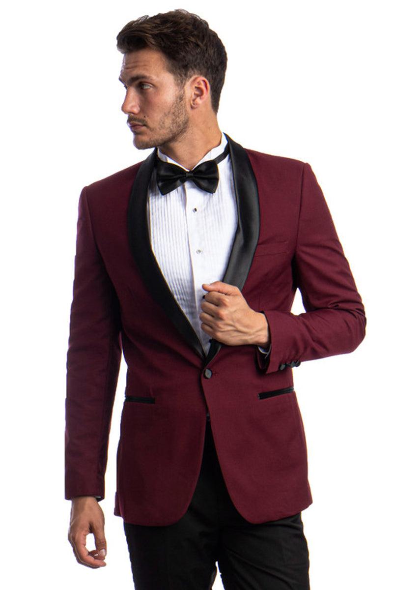 Men's Stylish Burgundy 1-Button Prom Tuxedo | Skinny Fit, Shawl Lapel | Azzuro - Elegant Mensattire