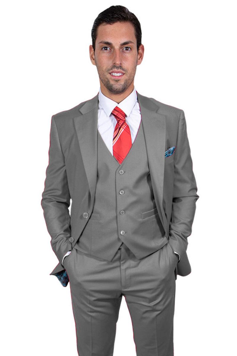 Men's Stylish Grey Vested Stacy Adams 2-Button Basic Suit - Elegant Mensattire