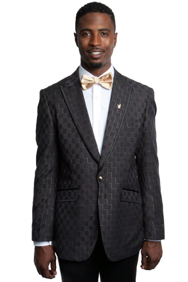 Men's Tazio Bold Black & Gold Print One-Button Blazer - Elegant Mensattire