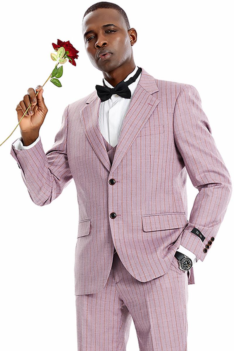 Men's Tazio Dusty Rose Pink Vintage Pinstripe Suit w/Wide Notch Lapel - Elegant Mensattire