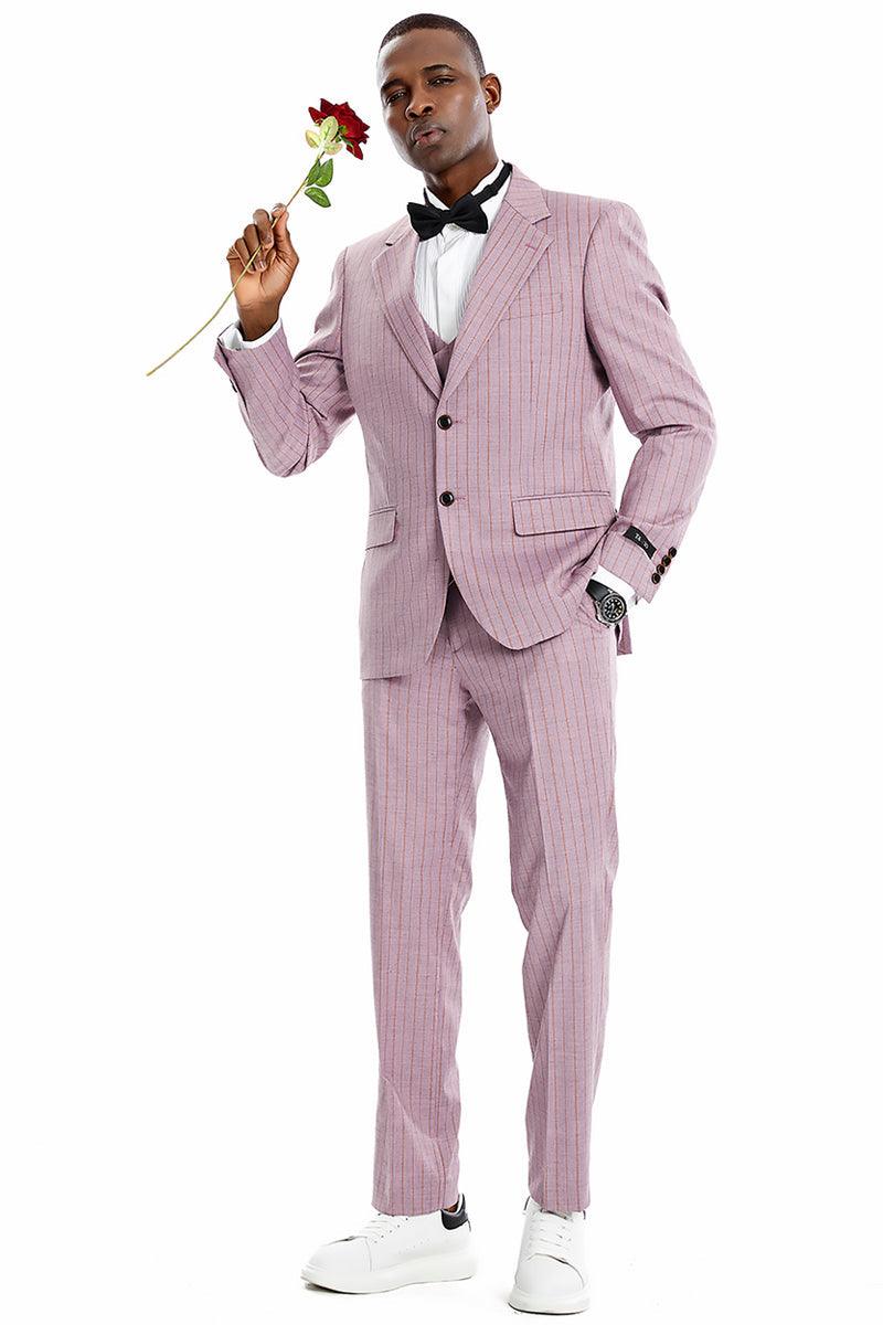 Men's Tazio Dusty Rose Pink Vintage Pinstripe Suit w/Wide Notch Lapel - Elegant Mensattire
