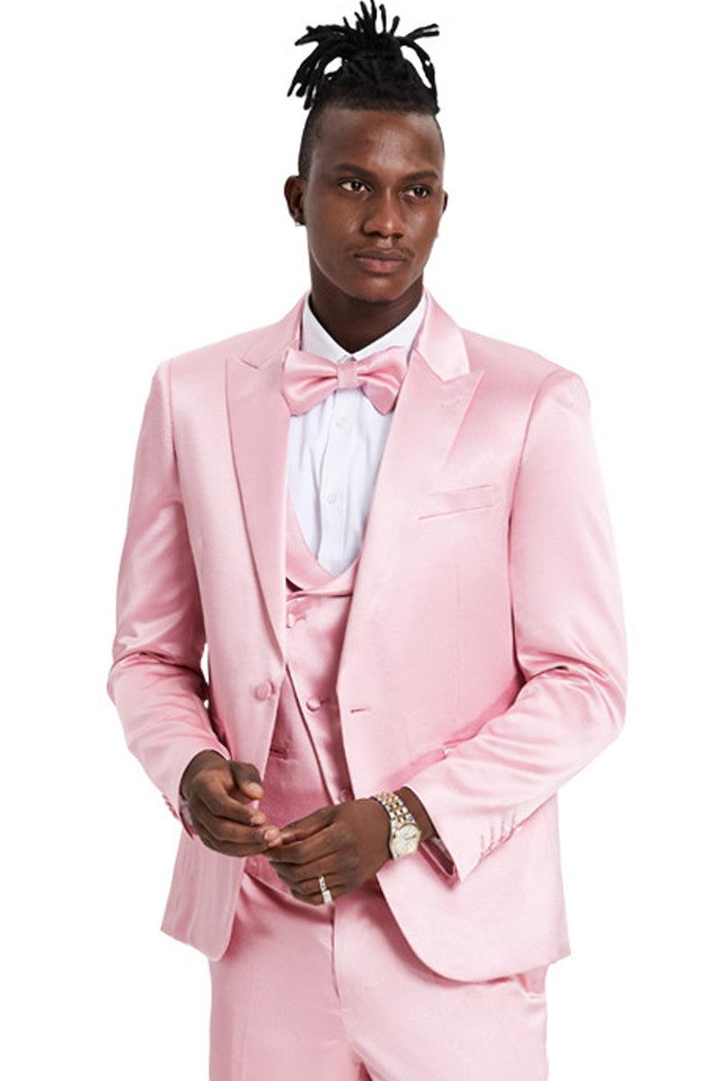 Men's Tazio Dusty Rose Satin Sharkskin One-Button Prom & Wedding Suit - Elegant Mensattire