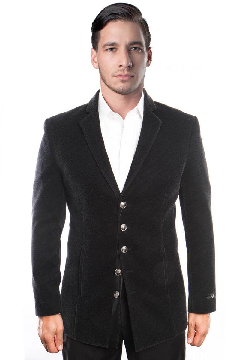 Men's Tazio Five-Button Velvet Coat - Vintage Style Black - Elegant Mensattire