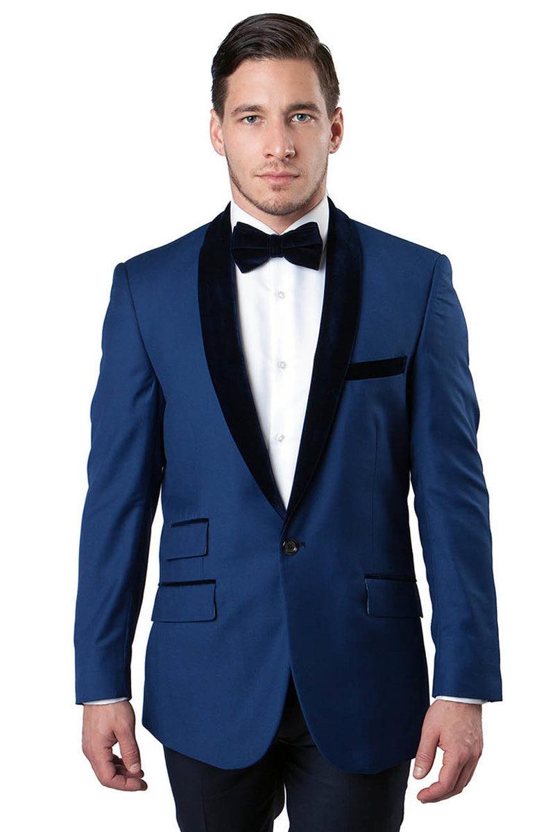 Men's Tazio Luxe Blue Velvet Shawl Collar Tuxedo Jacket - Elegant Mensattire