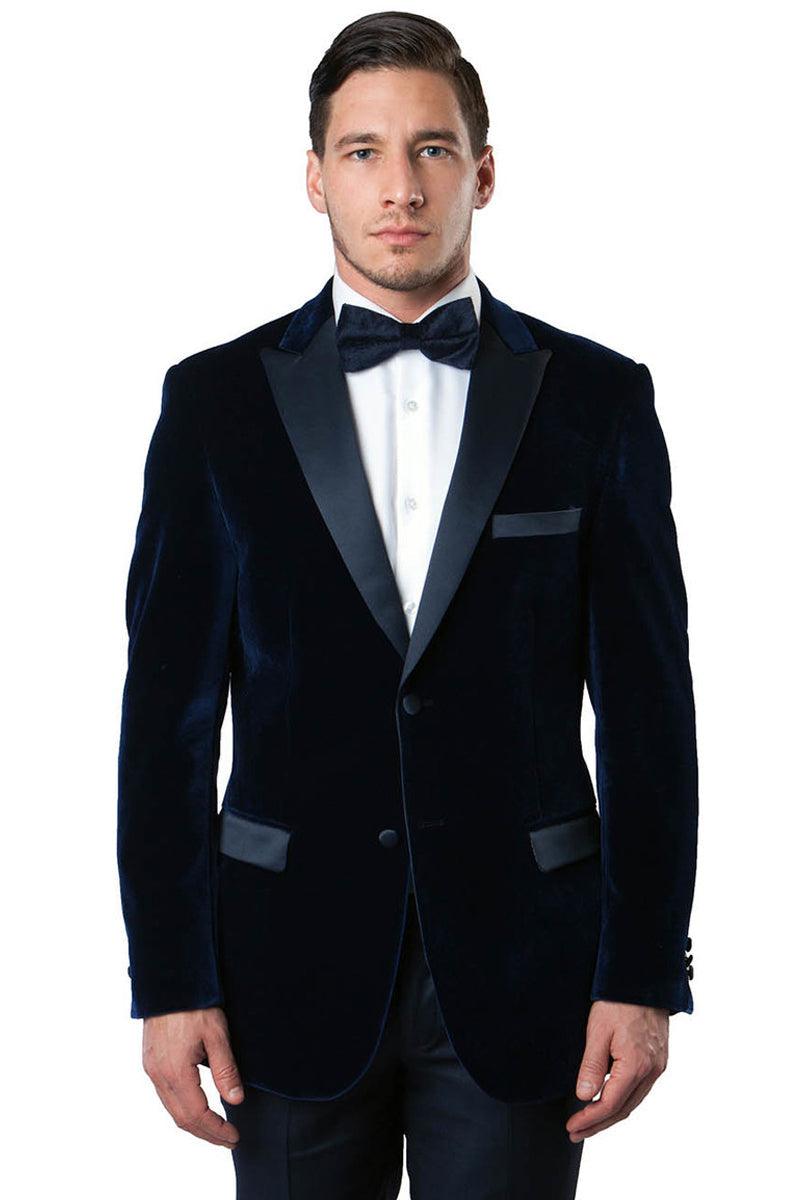 Men's Tazio Navy Velvet Two-Button Tuxedo Dinner Jacket - Elegant Mensattire