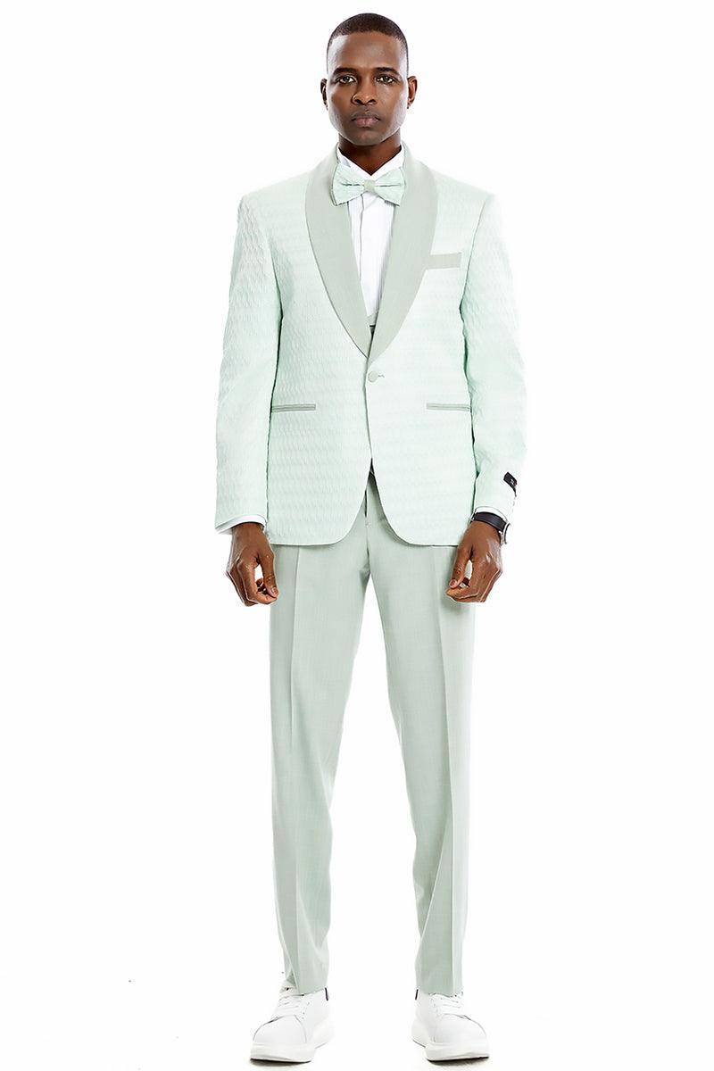 Men's Tazio One-Button Vested Honeycomb Lace Design Mint Green Wedding & Prom Tuxedo - Elegant Mensattire