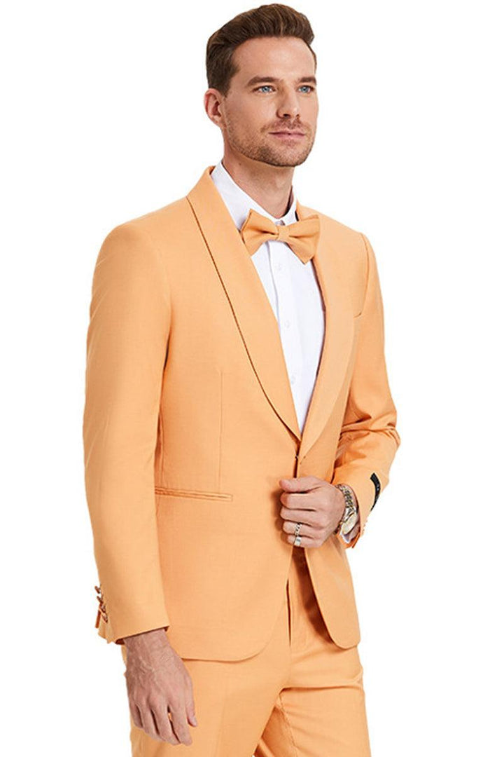 Men's Tazio Shawl Lapel Wedding Suit in Tangerine Orange - Elegant Mensattire