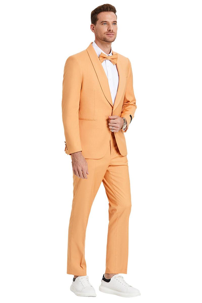 Men's Tazio Shawl Lapel Wedding Suit in Tangerine Orange - Elegant Mensattire