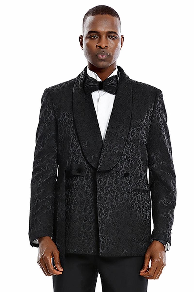 Men's Tazio Slim Fit Black Paisley Smoking Jacket Tuxedo Wedding Prom - Elegant Mensattire