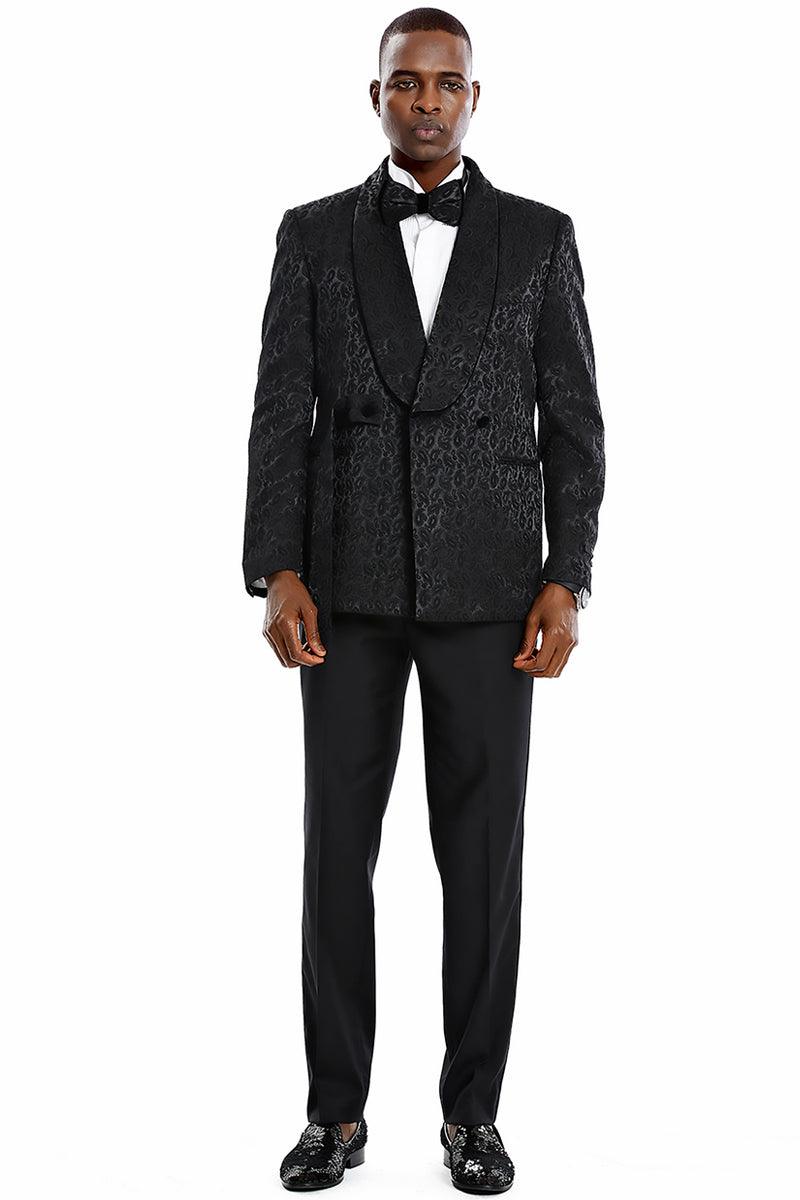 Men's Tazio Slim Fit Black Paisley Smoking Jacket Tuxedo Wedding Prom - Elegant Mensattire