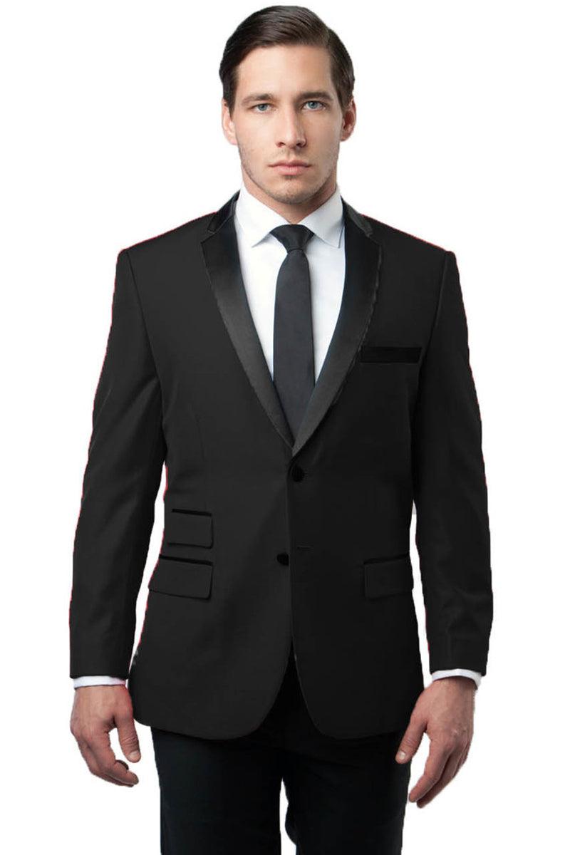 Men's Tazio Slim Fit Black Two Button Notch Lapel Tuxedo Jacket - Elegant Mensattire