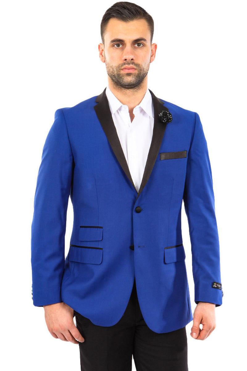 Men's Tazio Slim Fit Indigo Notch Lap Jacket in Black & Blue - Elegant Mensattire