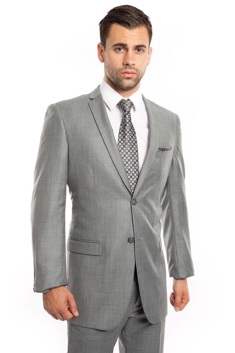 Men's Tazio Slim Fit Shiny Sharkskin Suit - Light Grey - Elegant Mensattire