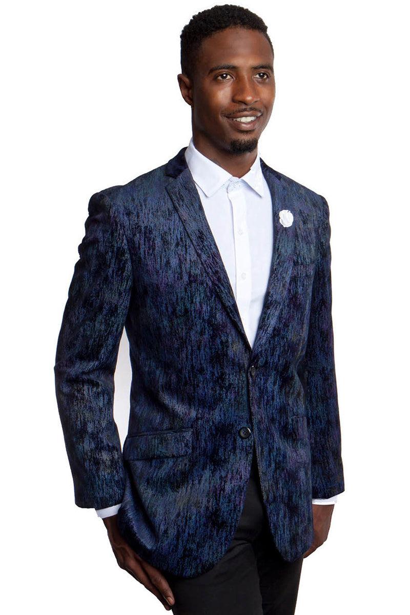 Men's Tazio Sports Coat: Slim Fit, Tie Dye Gradient, Blue - Elegant Mensattire