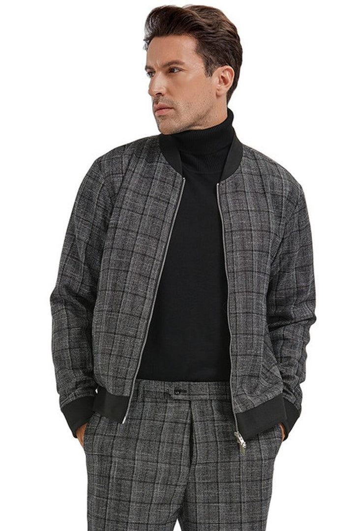 Men's Tazio Track Suit Set: Stylish Black Plaid Jacket & Pant - Elegant Mensattire