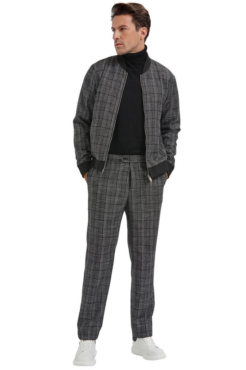 Men's Tazio Track Suit Set: Stylish Black Plaid Jacket & Pant - Elegant Mensattire