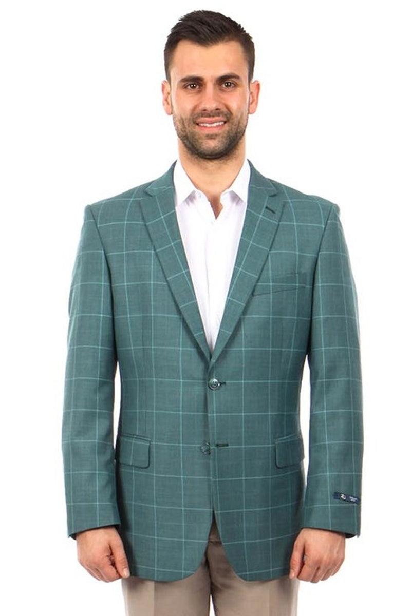 Men's Tazio Windowpane Plaid Sport Coat in Summer Green - Elegant Mensattire