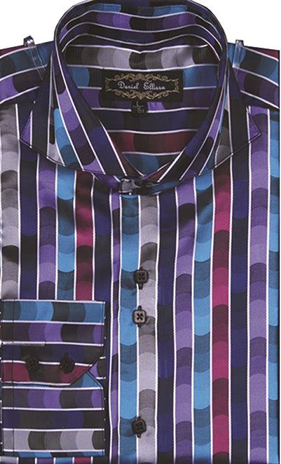 Men's Turqoise Sports Shirt: Daniel Ellissa Regular Fit Fancy Stripe Pattern - Elegant Mensattire