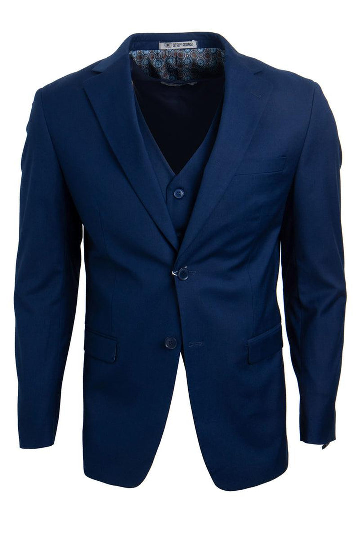 Men's Two-Button Indigo Blue Stacy Adams Vested Suit: Classic Look & Modern Style - Elegant Mensattire