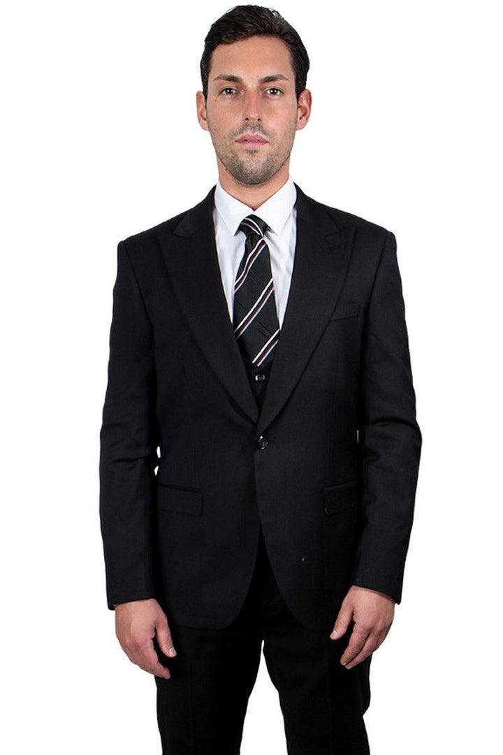 Men's Vested Peak Lapel Suit by Stacy Adams - Black - Elegant Mensattire