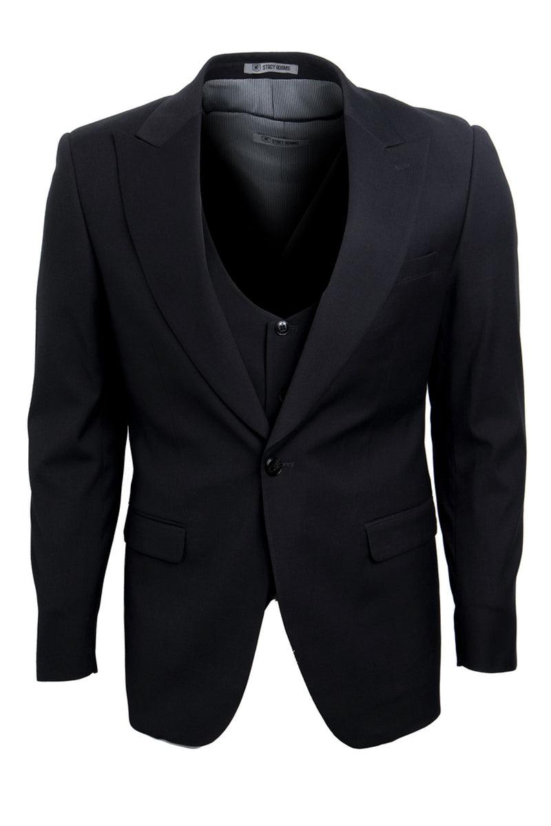 Men's Vested Peak Lapel Suit by Stacy Adams - Black - Elegant Mensattire