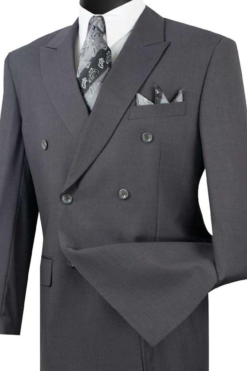 Men's Vinci Classic Double Breasted Suit in Charcoal Grey - Sophisticated Style - Elegant Mensattire