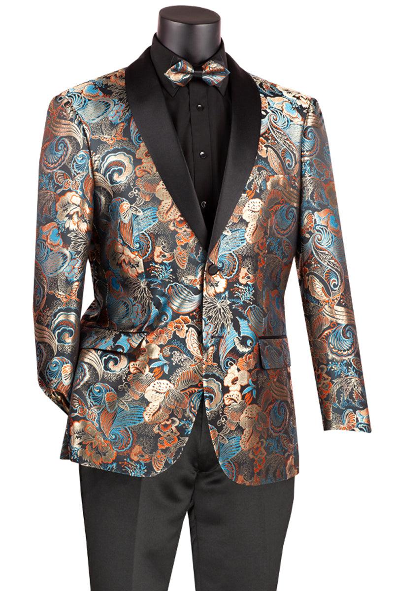 Men's Vinci Modern Fit Teal Green Japanese Paisley Tuxedo Jacket - Elegant Mensattire