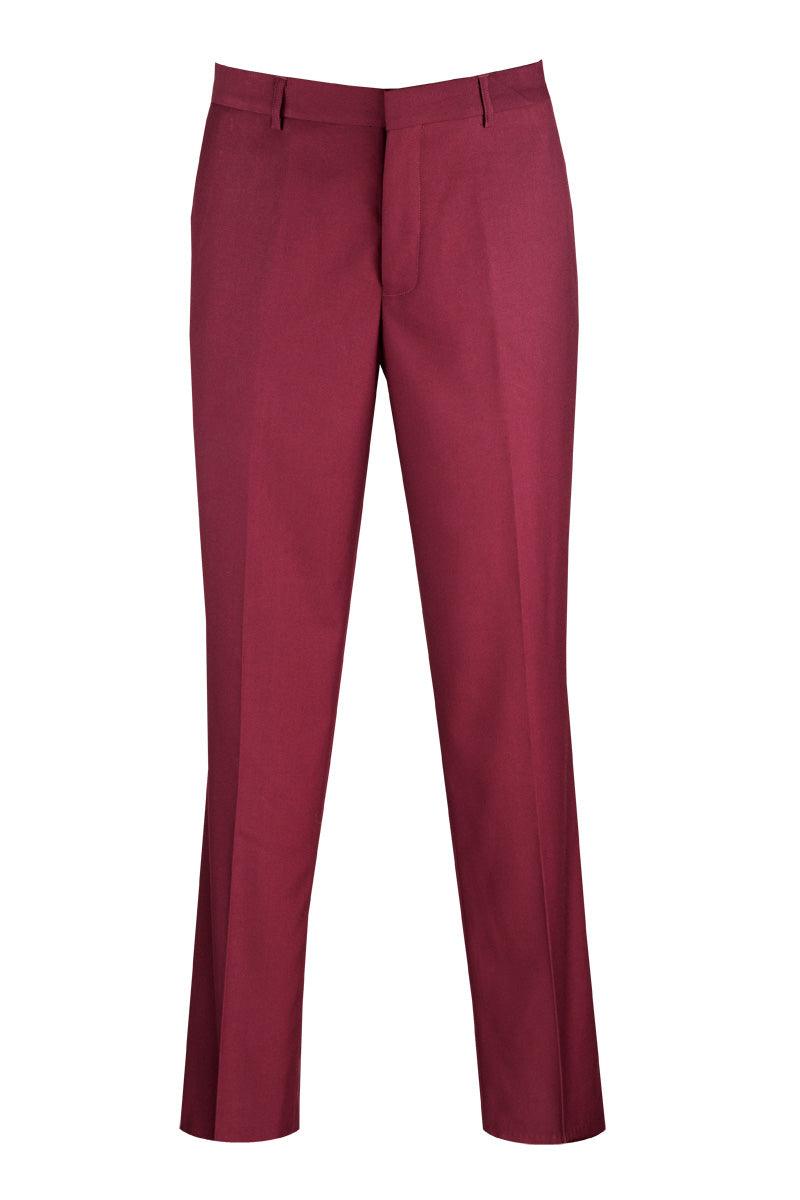 Men's Vinci Premium Wool Feel Dress Pants - Modern Fit Burgundy - Elegant Mensattire