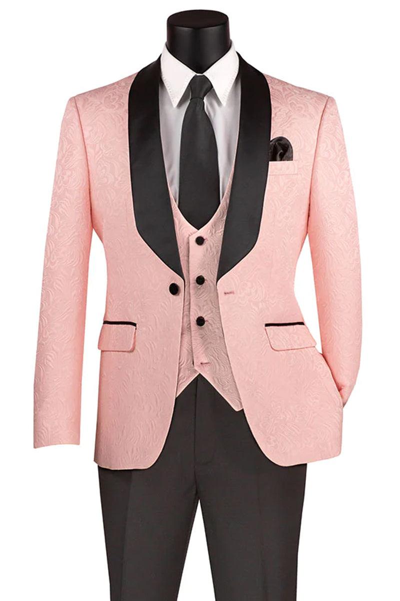 Men's Vinci Slim-Fit Blush Pink Paisley Vested Wedding Tuxedo - Elegant Mensattire