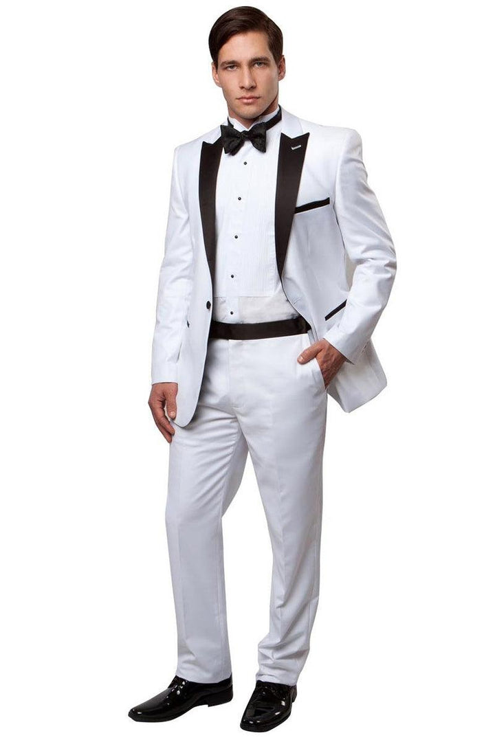 Men's White & Black 1-Button Slim Fit Peak Lapel Wedding Tuxedo by Bryan Michaels - Elegant Mensattire