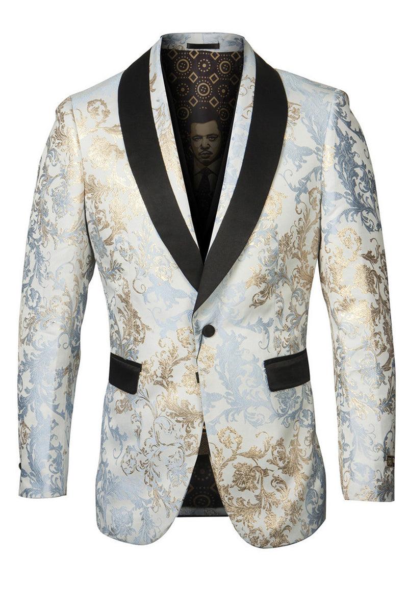 Men's White Gold Foil Paisley Tuxedo Shawl Collar Blazer - Empire - Elegant Mensattire