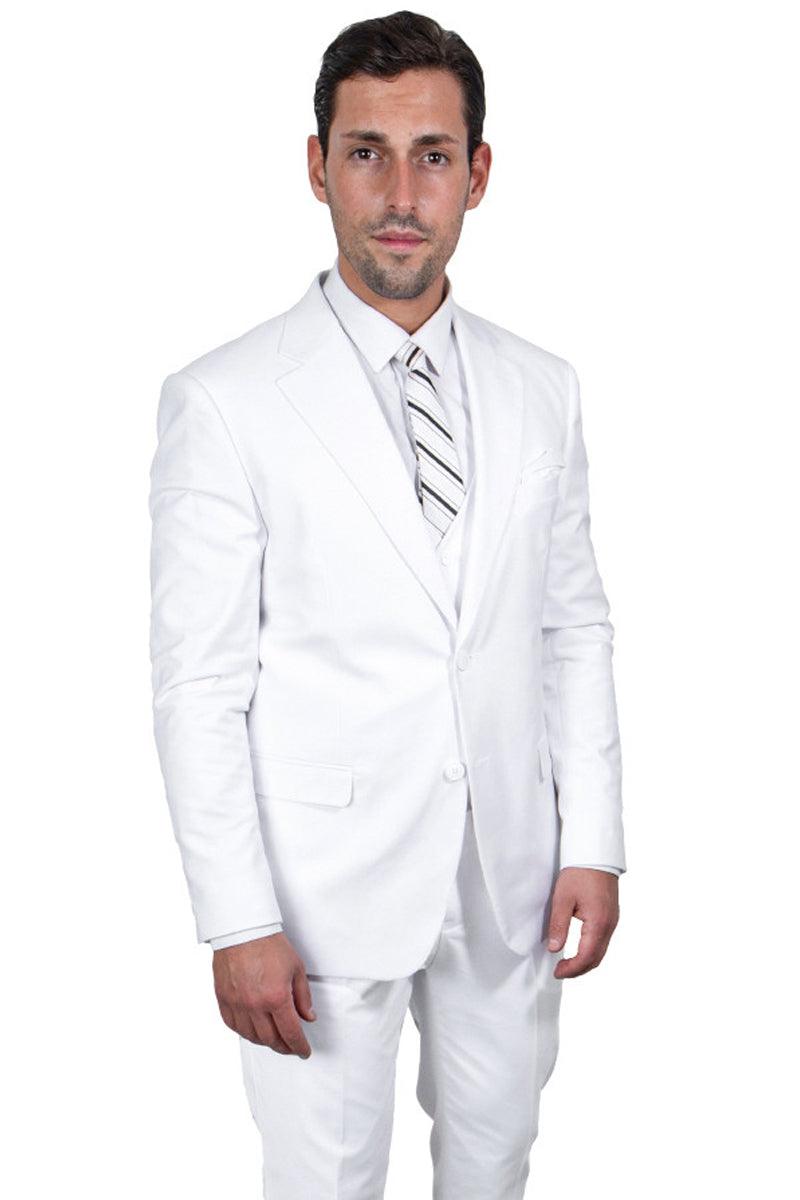 Men's White Stacy Adams Basic Vested Suit w/ Two Buttons - Elegant Mensattire