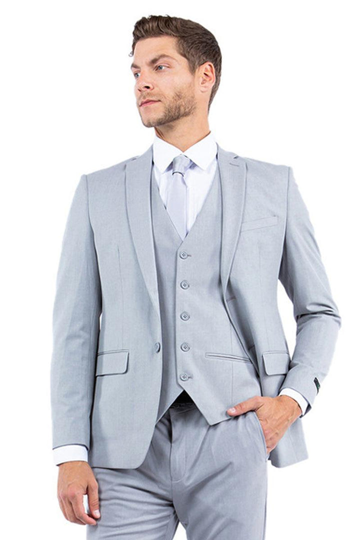 Men's Zegarie One-Button Vested Slim Fit Business & Wedding Suit in Light Grey - Elegant Mensattire