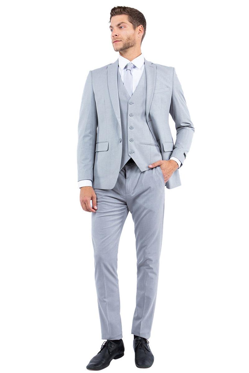 Men's Zegarie One-Button Vested Slim Fit Business & Wedding Suit in Light Grey - Elegant Mensattire