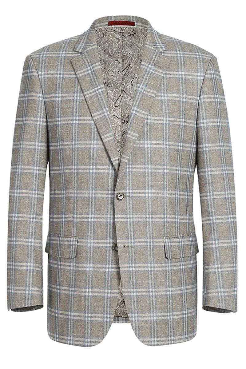 Mens 2-Button Classic Fit Blazer: Grey Windowpane Sport Coat by Renoir - Elegant Mensattire