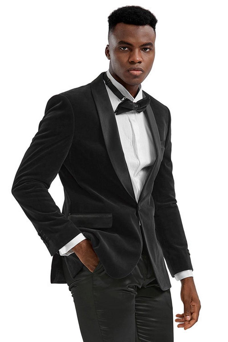 Mens Black Tuxedo Jacket with Shawl Lapel & Slim Fit - Tazio - Elegant Mensattire