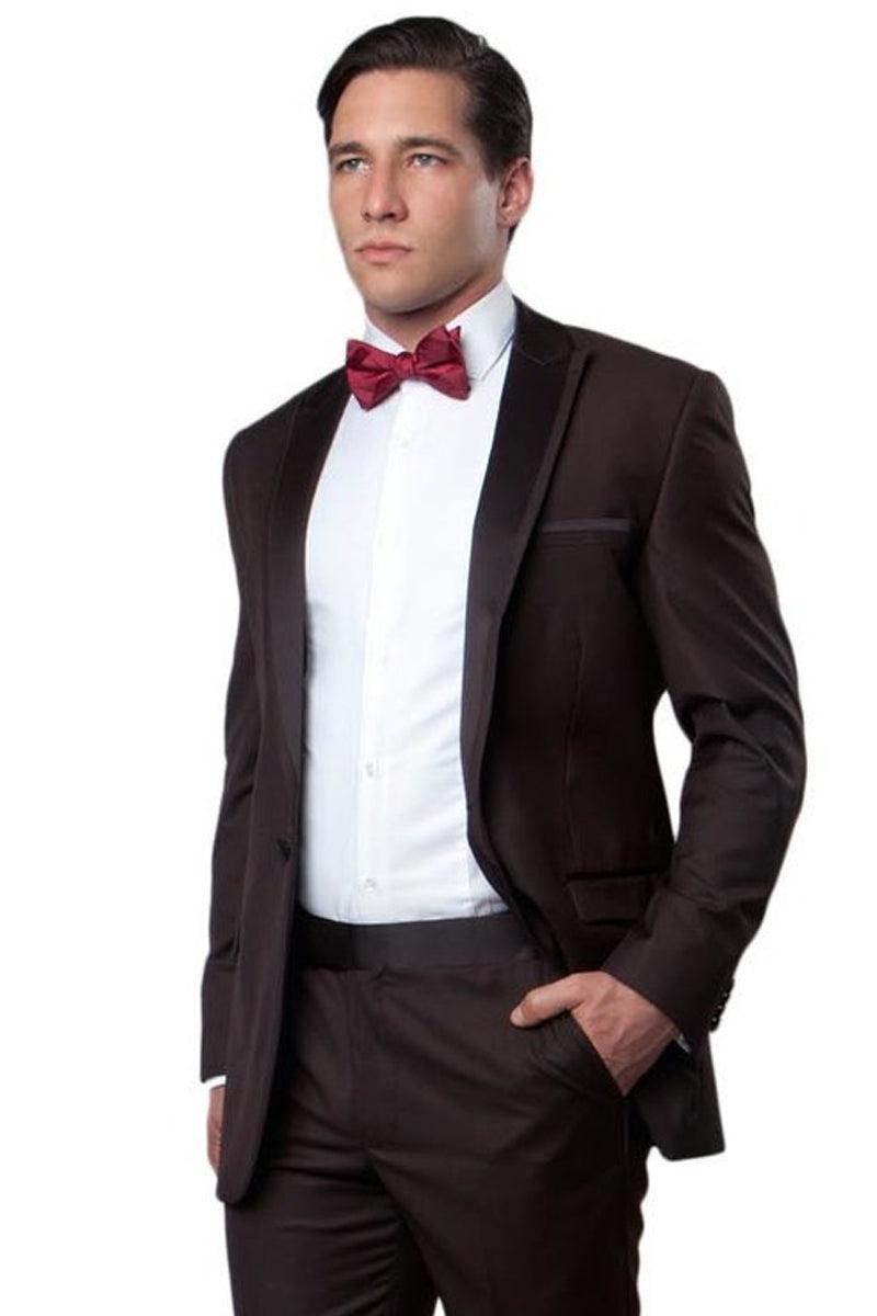 Mens Brown Bryan Michaels Prom Tuxedo w/ Slim Fit, Peak Lapel & Satin Trim - Elegant Mensattire