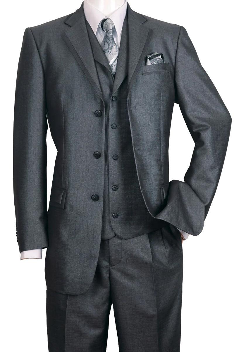 Mens' Fortino Landi 3Btn Vest Shiny Sharkskin Church Suit - Black - Elegant Mensattire